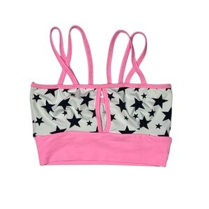 Pink & Star Print Strappy Sports Bra – Size Small